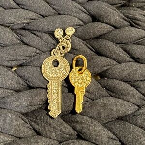 Gold and Silver Pave Stone Key Pendent Keychain